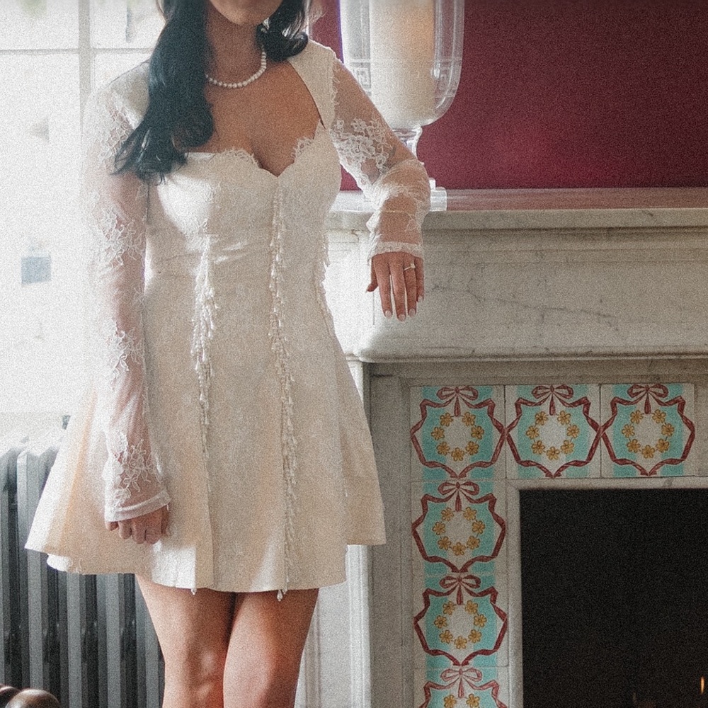 Fashion Nova Cream Lace Mini Dress